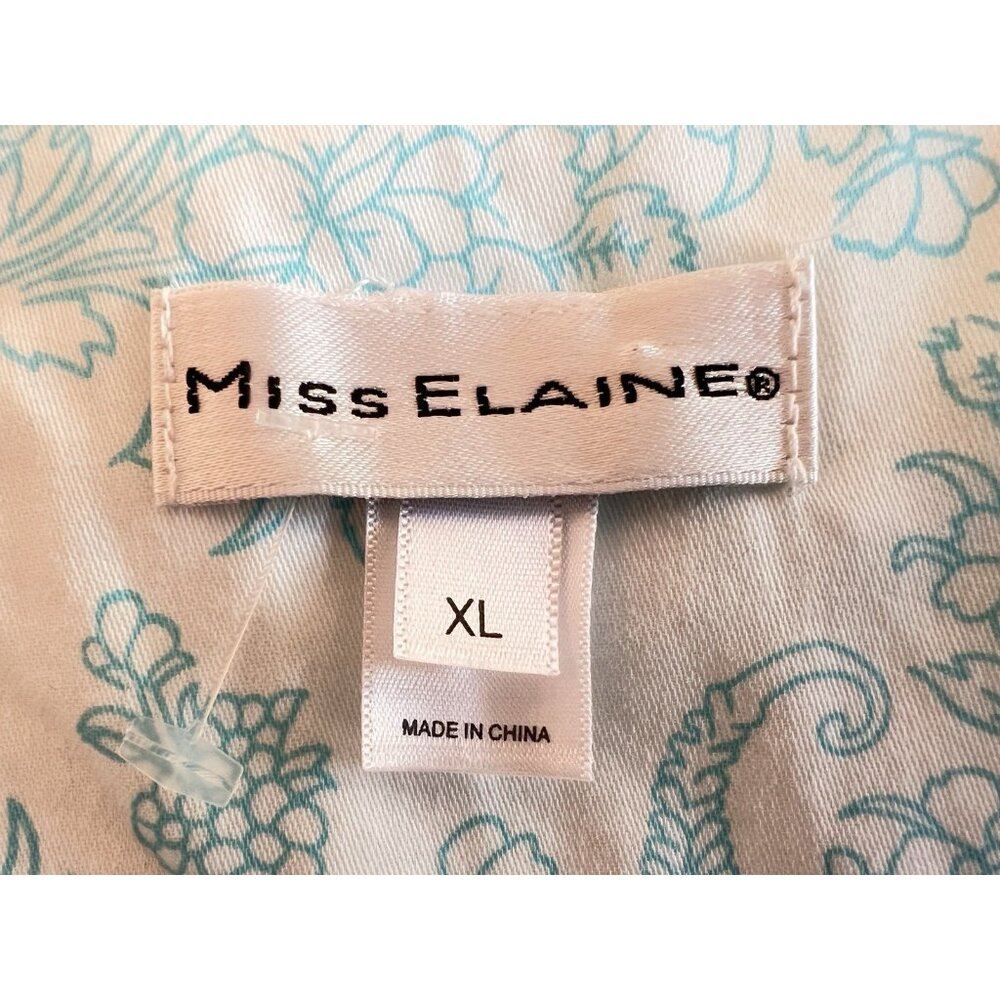 MISS ELAINE Sz XL Zip Front House Dress Robe Blue White Pockets Housecoat Lounge - Picture 4 of 13